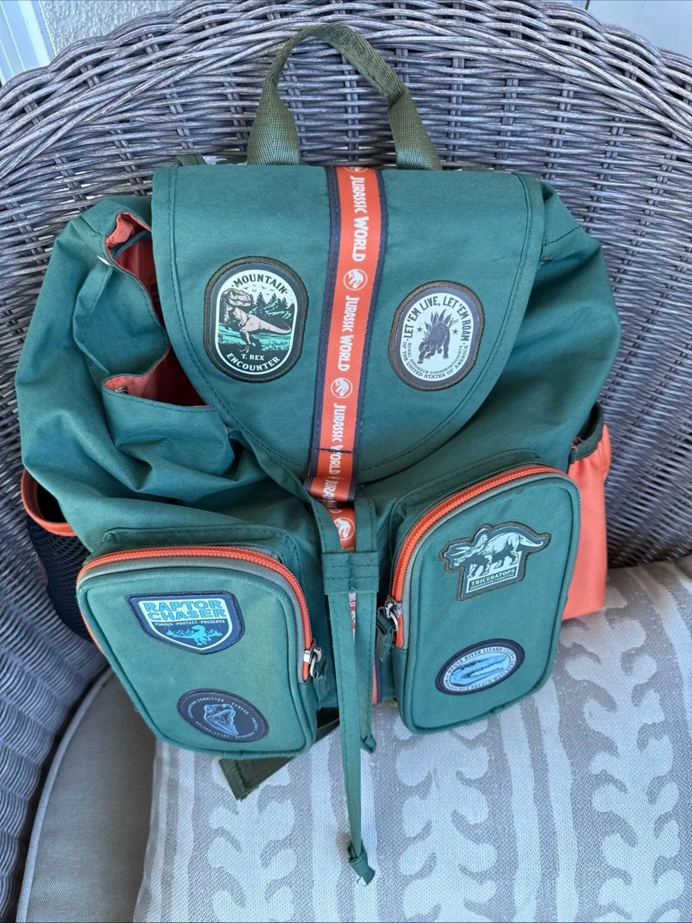 Green & Orange Dinosaur Patch Backpack
